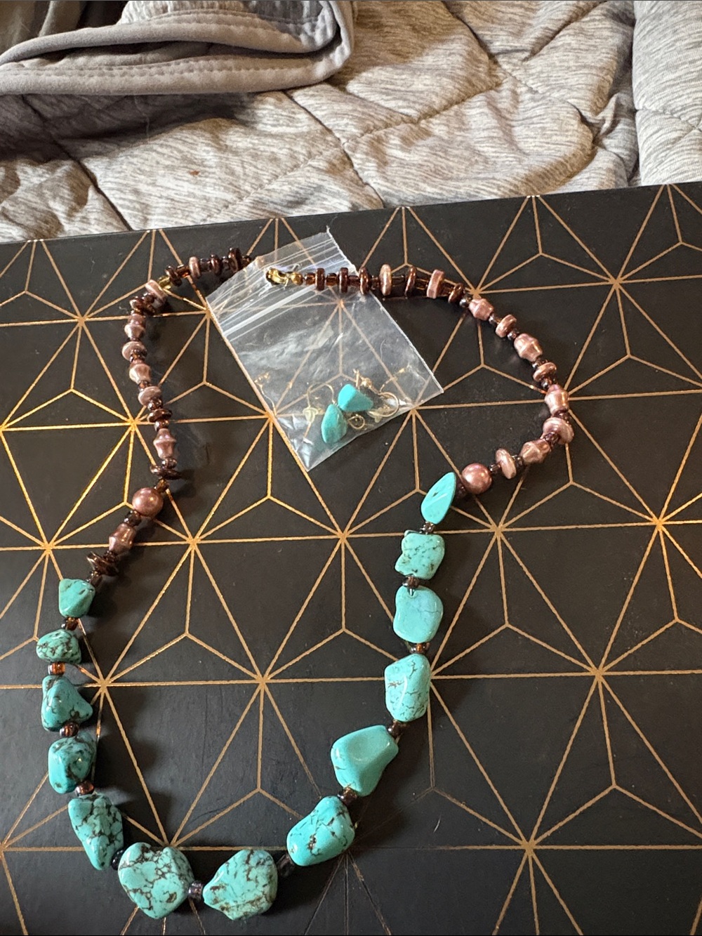 Turquoise Chip & Brown Bead Women’s Necklace - Unbranded